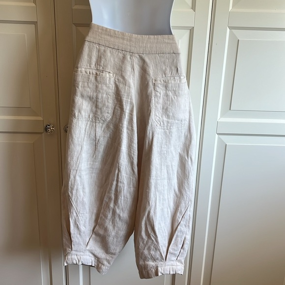 Vivian Shyu Bohemian Beige Wide-Leg Linen Capris  with Tie Waist Size Medium, - Picture 3 of 9